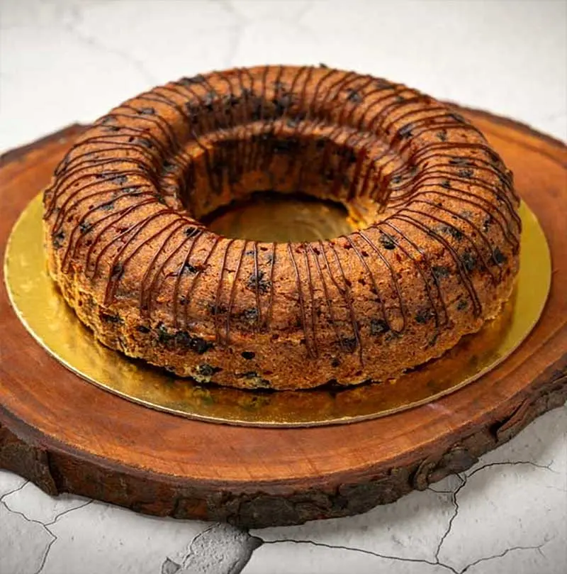 Wholewheat Banana Choco chip cake made with Jaggery